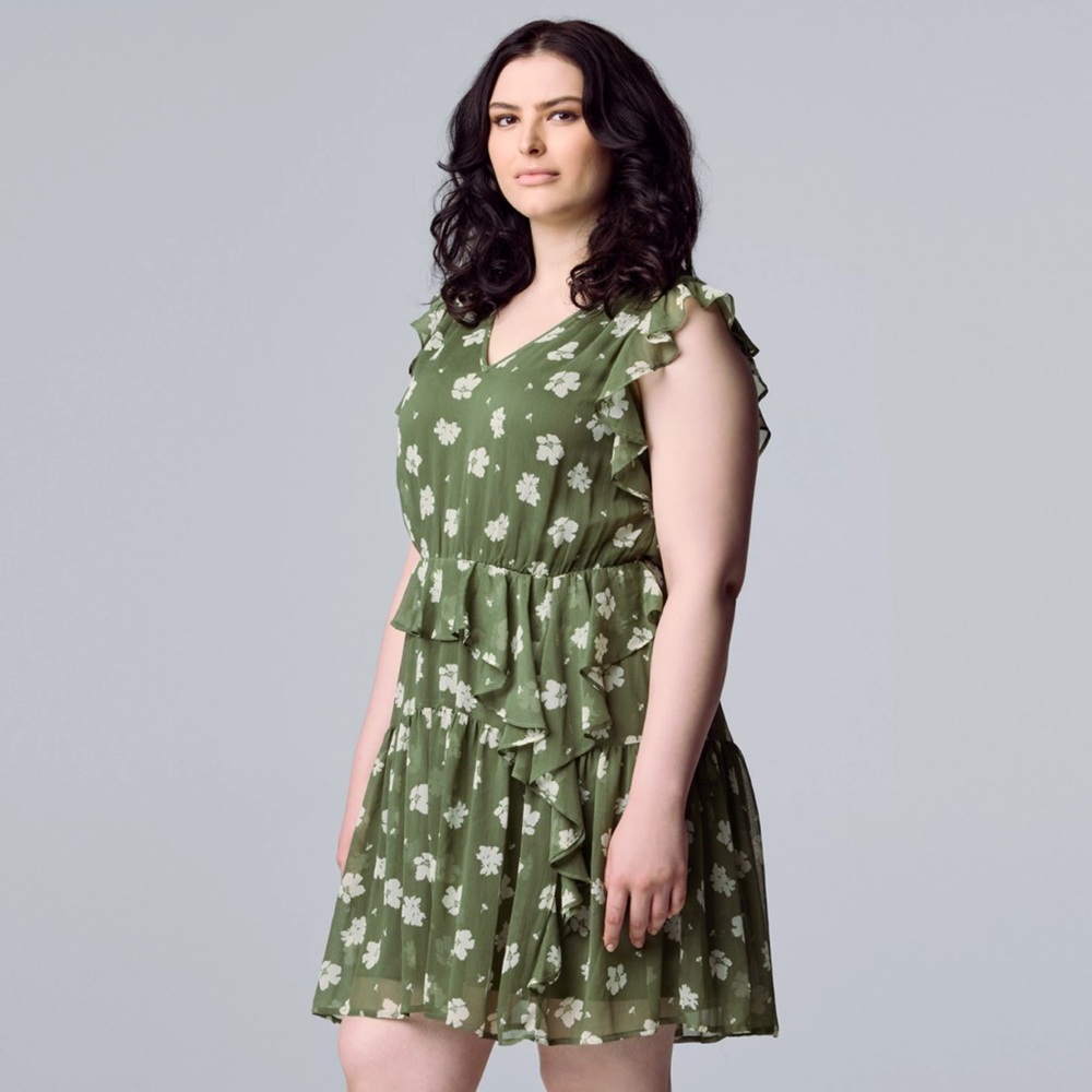 NWT SIMPLY VERA VERA WANG Ruffle Tiered Chiffon Dress